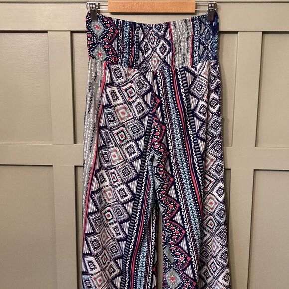 EARTHBOUND Trading Co. Super High Waist Smocked Wide Leg Flare Printed Pants S - Picture 9 of 9